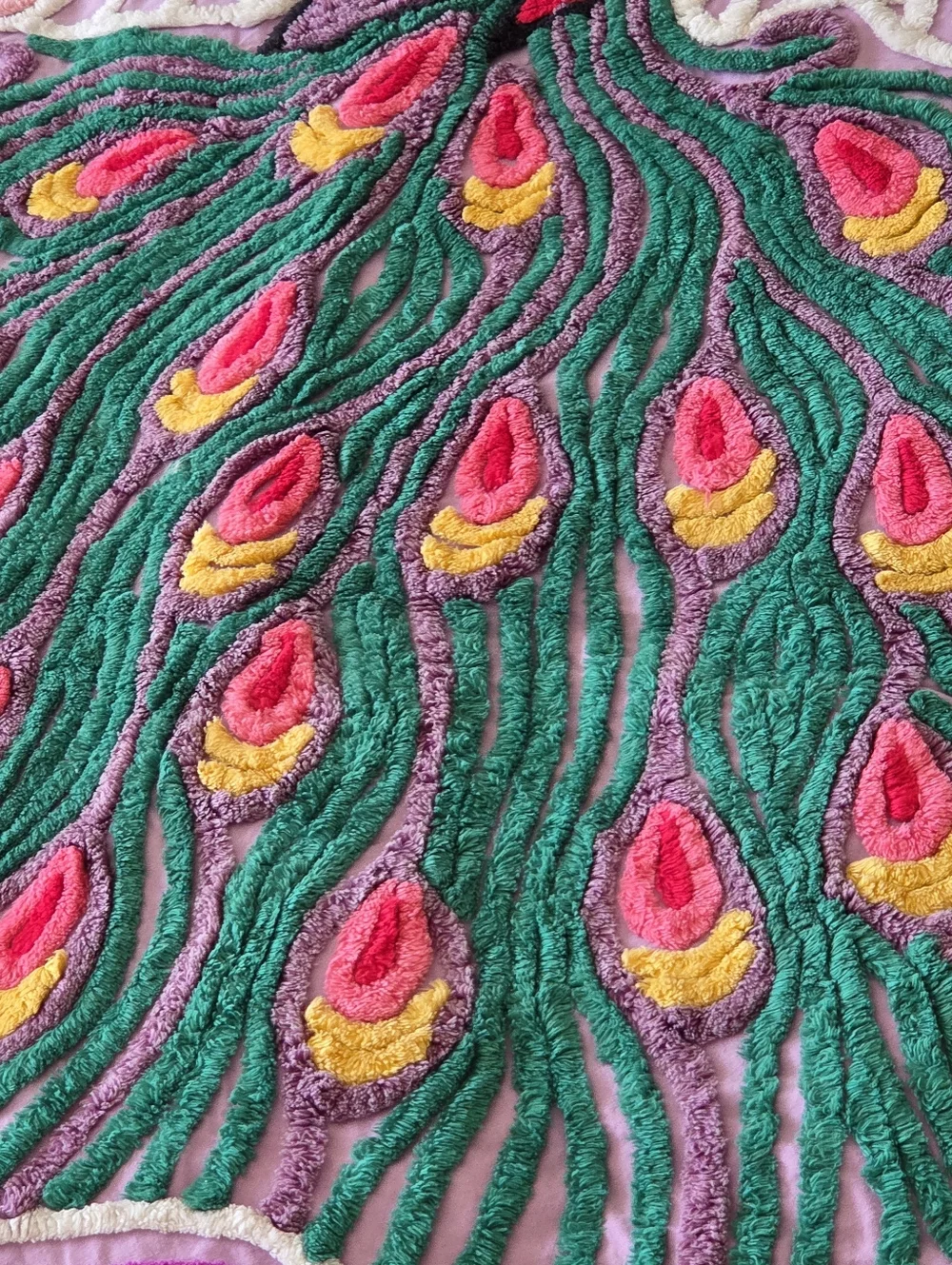 Vintage Chenille Peacock Bedspread Purple 98